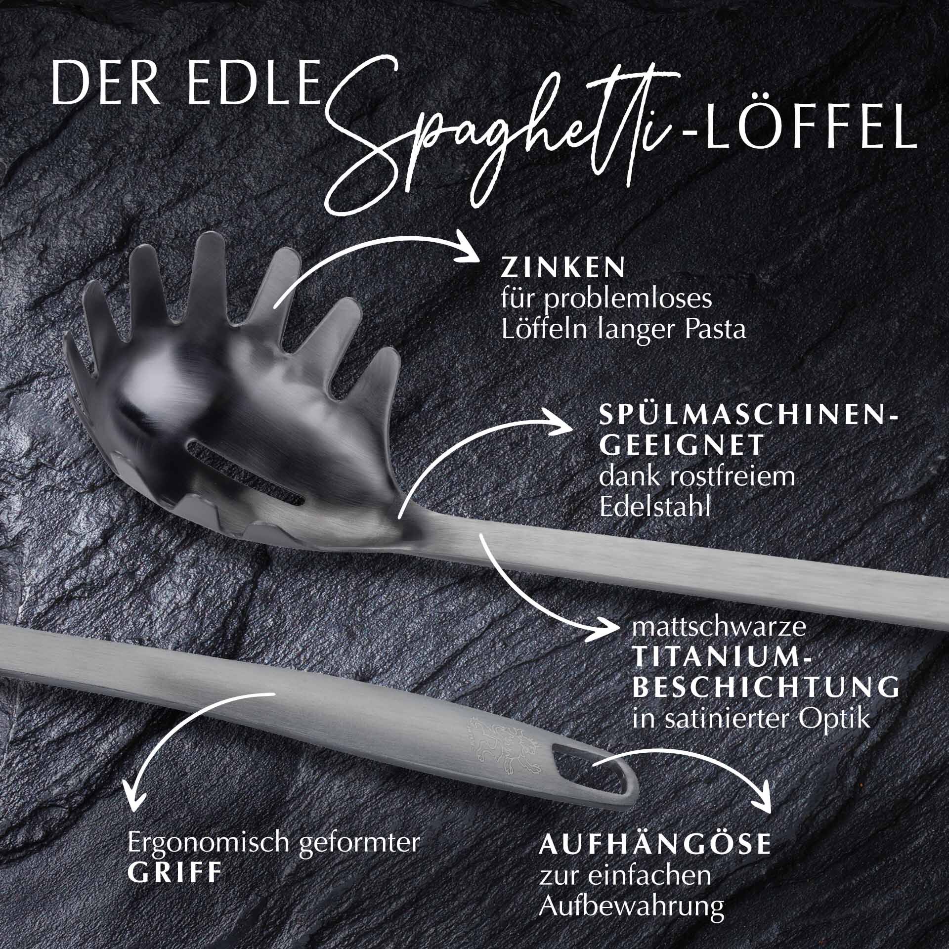 Spaghettilöffel Satin, schwarz, Edelstahl