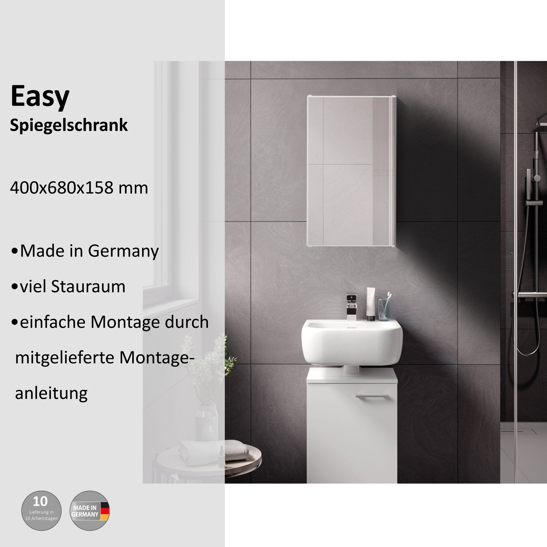 Spiegelschrank Easy, 40cm, weiß