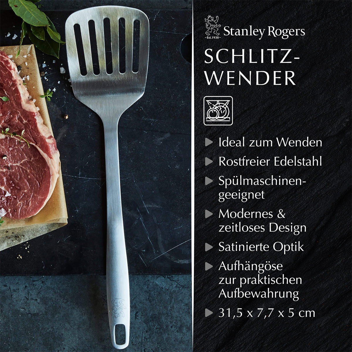 Pfannenwender mit Schlitzen Satin, 32cm, Edelstahl