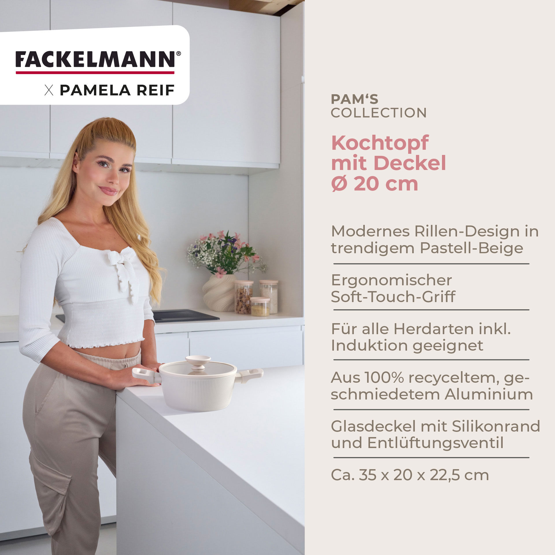 Pamela Reif Kochtopf mit Deckel Shell, Ø20cm