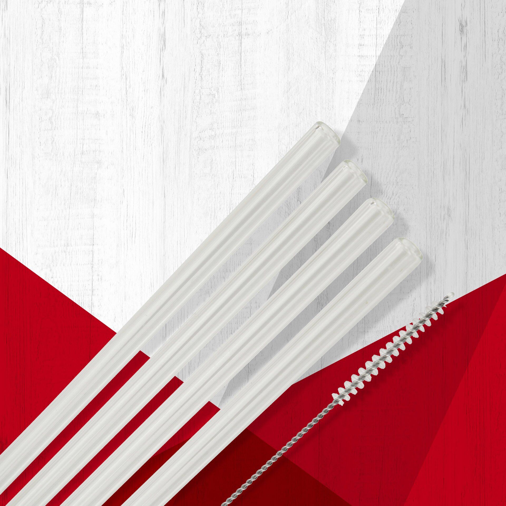 Strohalme Glas 15cm + Bürste, 5-teilig