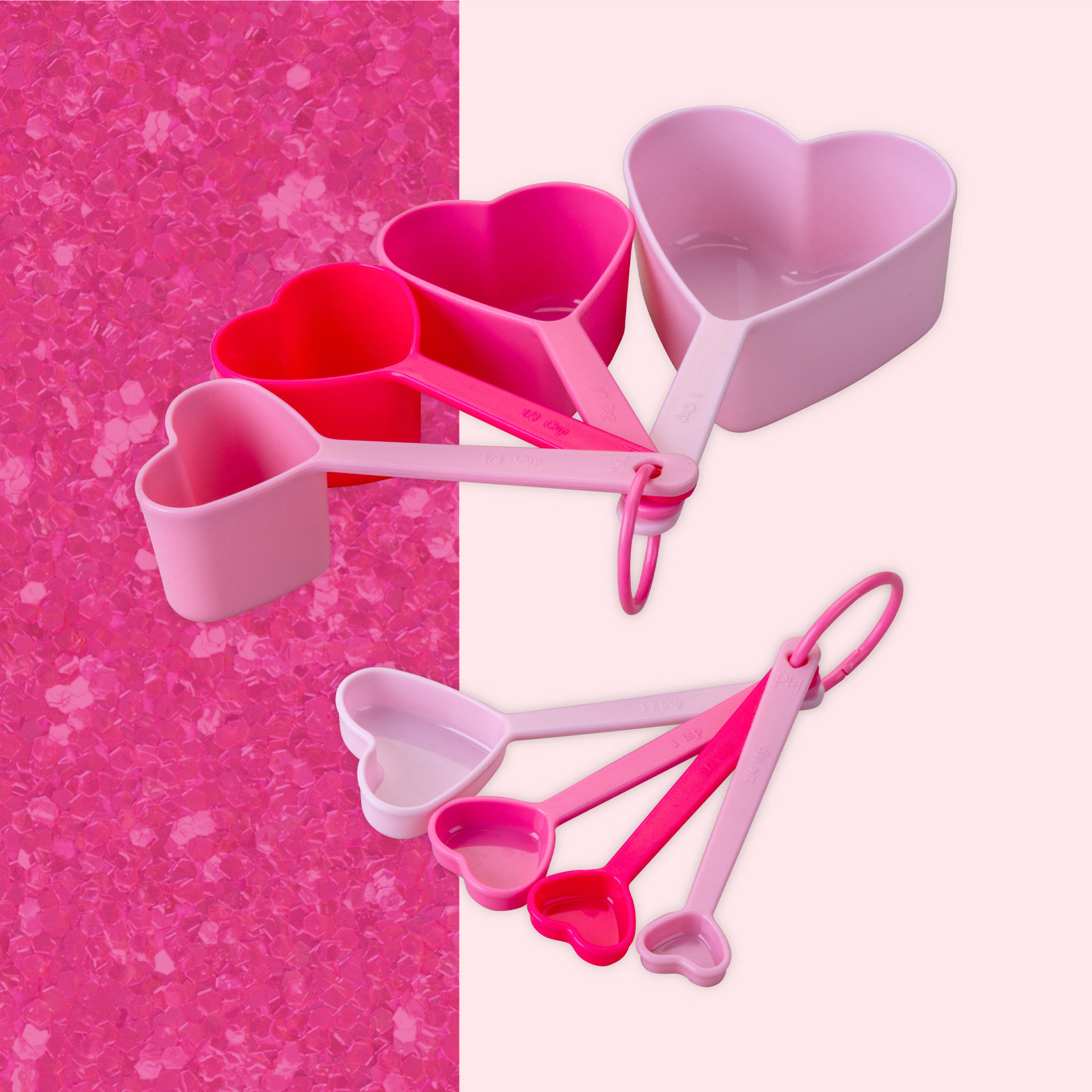 Messbecher- und Messlöffel-Set, Herz, rosa pink, 8-tlg.