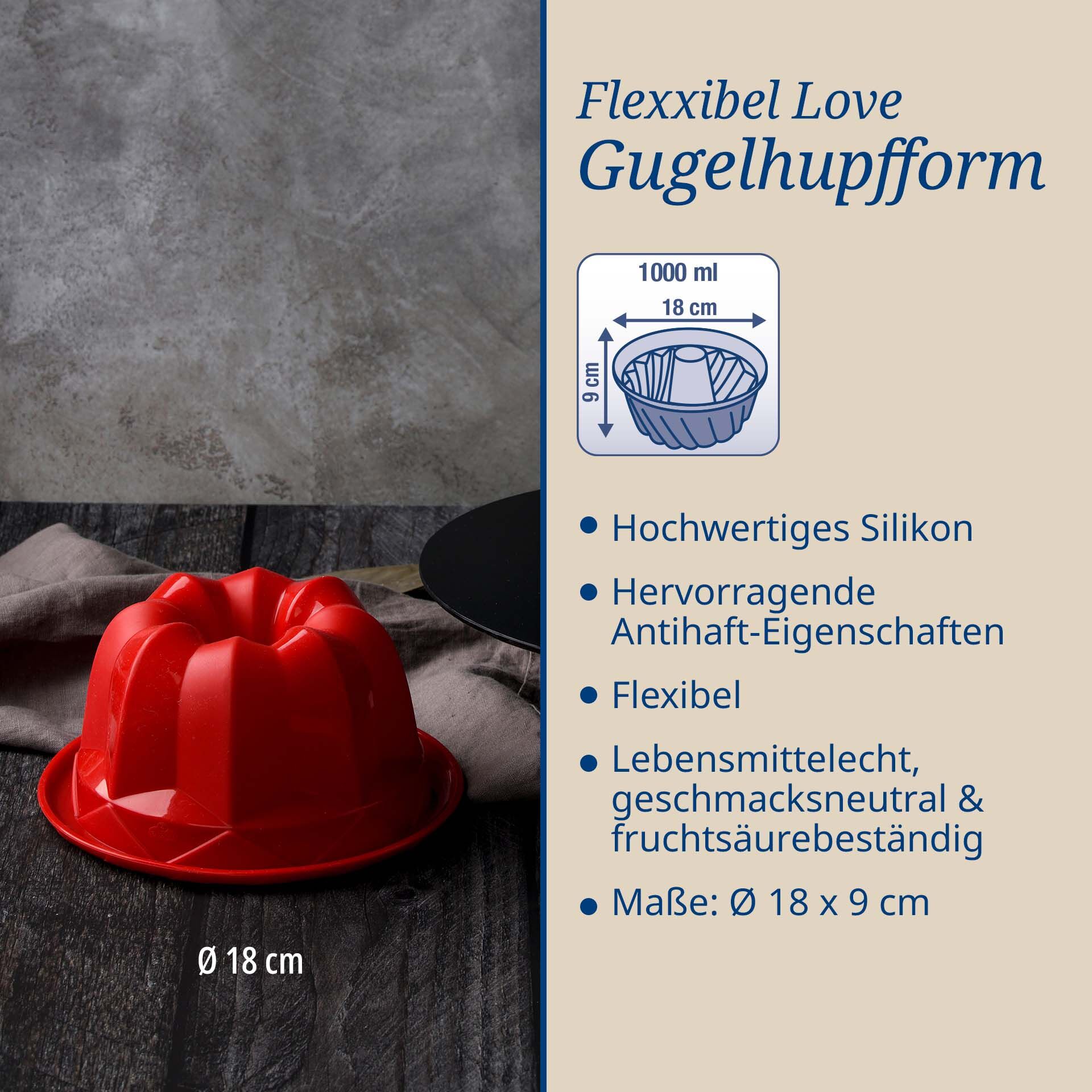 Gugelhupfform Flexxibel Love, Ø18cm, Silikon
