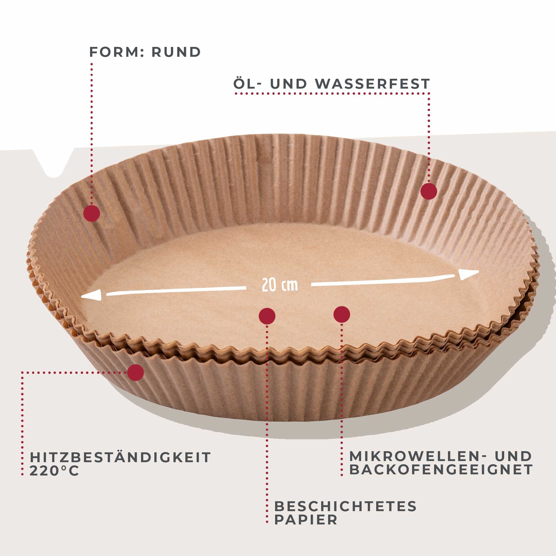 Backpapier für Heißluftfritteuse, rund, Ø20cm, 40 Stk.