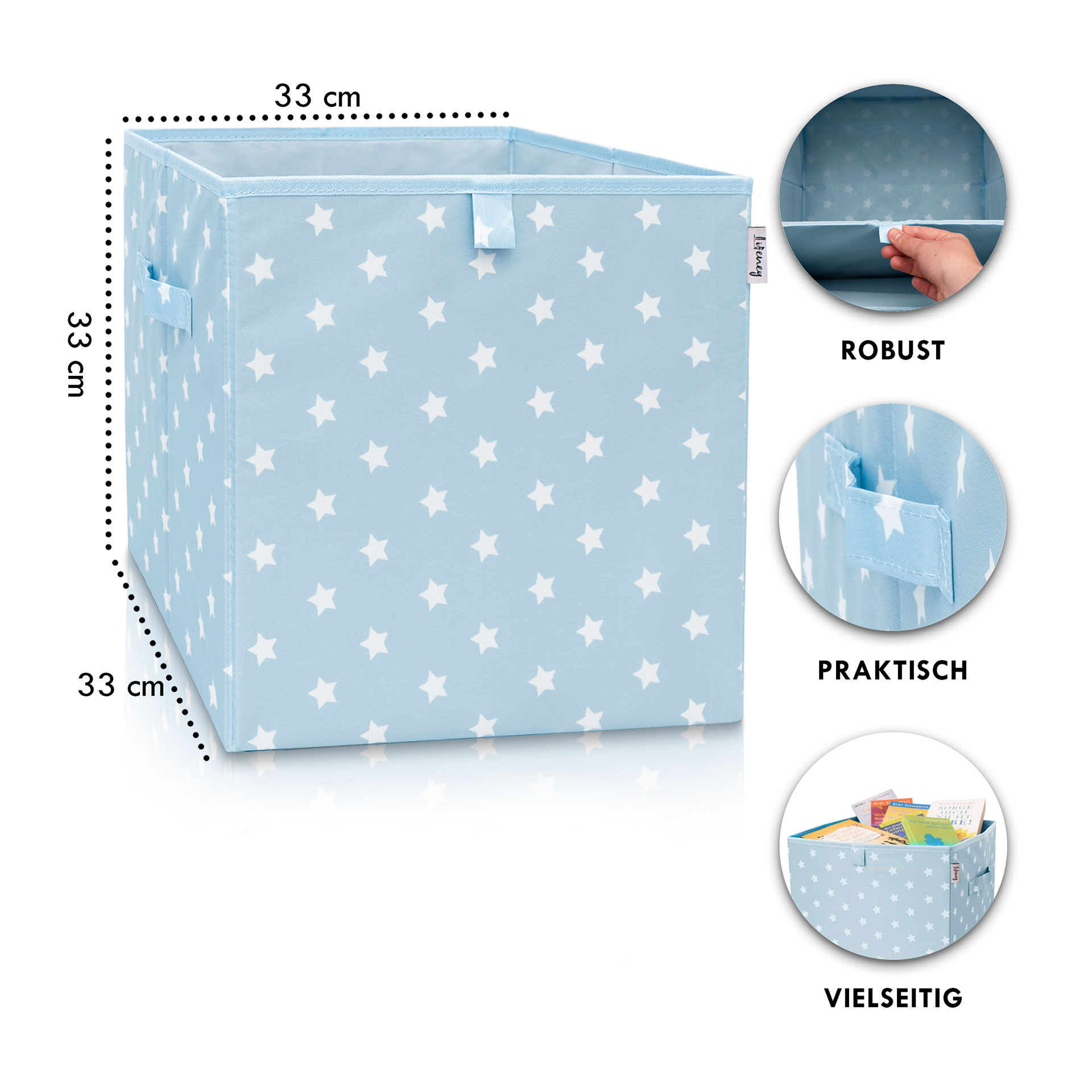 Aufbewahrungsbox Sterne, hellblau, 33x33x33cm