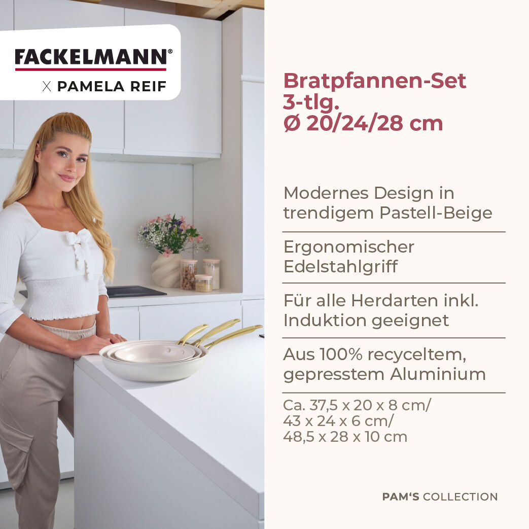 Pamela Reif Bratpfannen-Set Signature, Keramik, Gold-Griff, Ø20+24+28cm