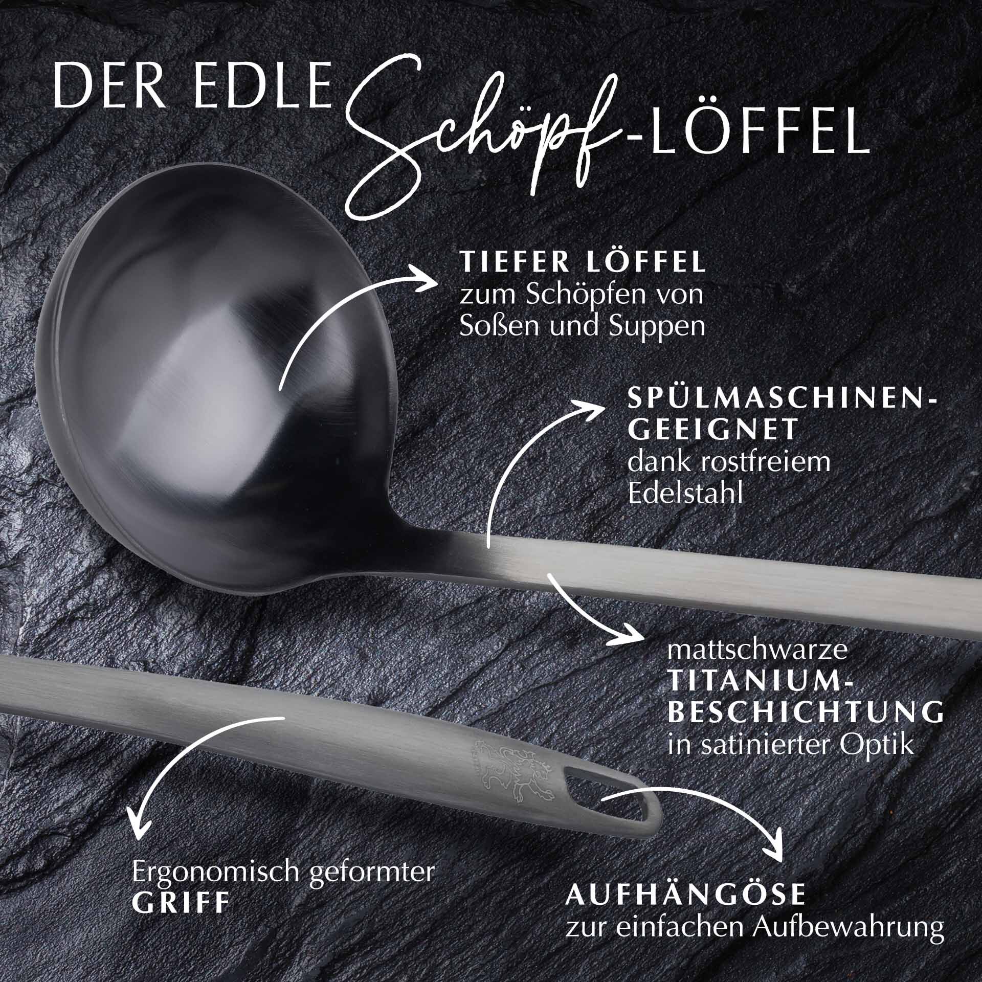 Schöpflöffel Satin, schwarz, Edelstahl