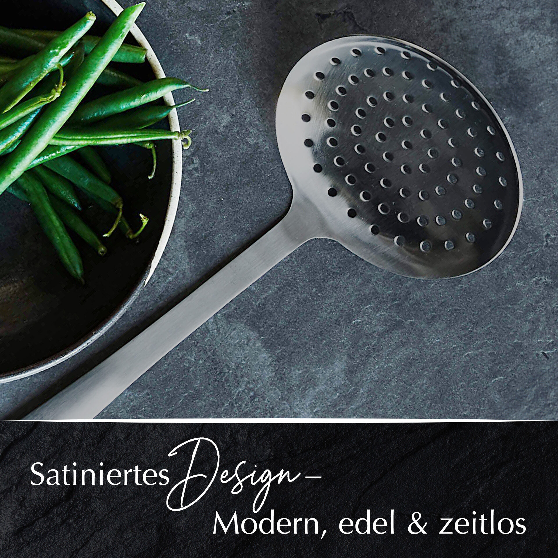 Schaumlöffel Satin, schwarz, Edelstahl