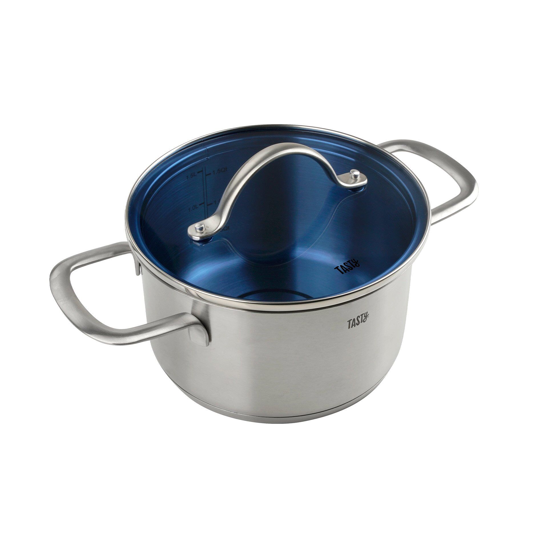 Kochtopf mit blauem Glasdeckel, Ø16cm, Edelstahl