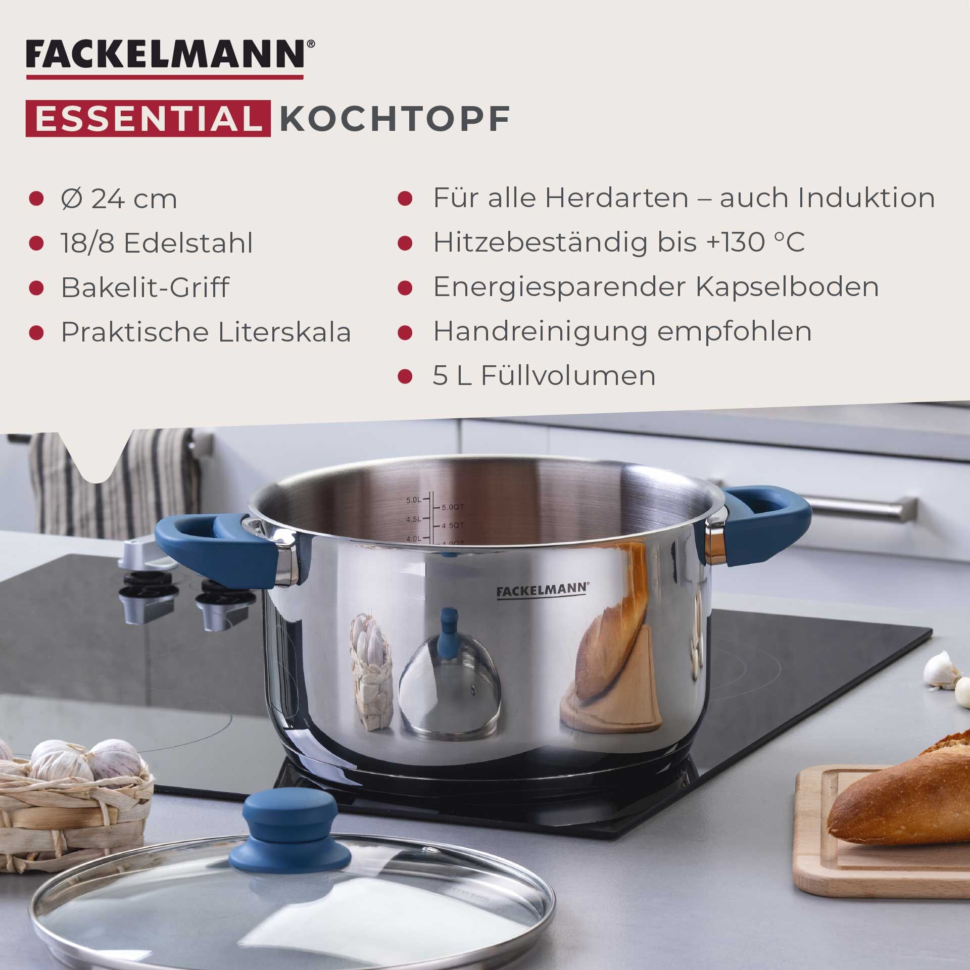 Kochtopf mit Deckel Essential, Ø24cm, blau