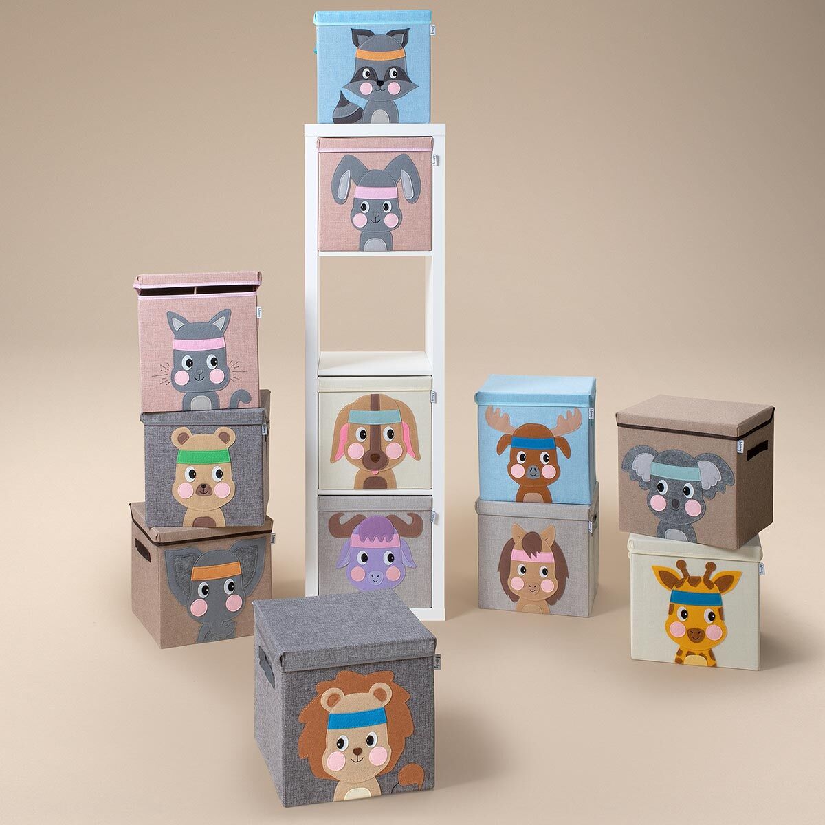 Aufbewahrungsbox mit Deckel, Hund, beige, 33x33x33cm