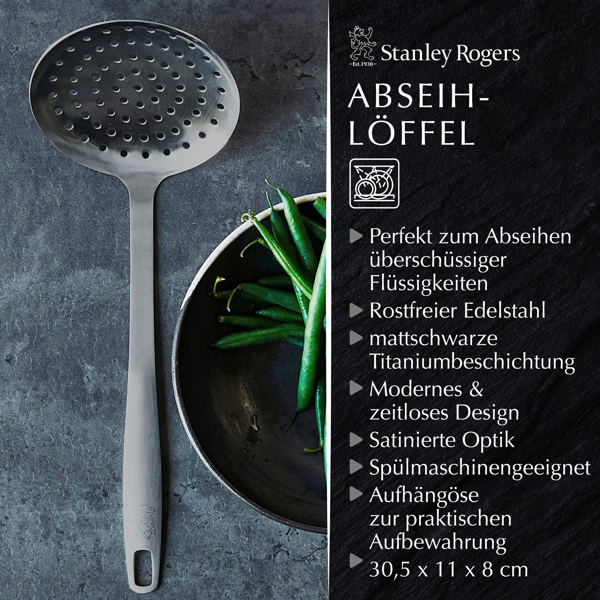 Schaumlöffel Satin, schwarz, Edelstahl