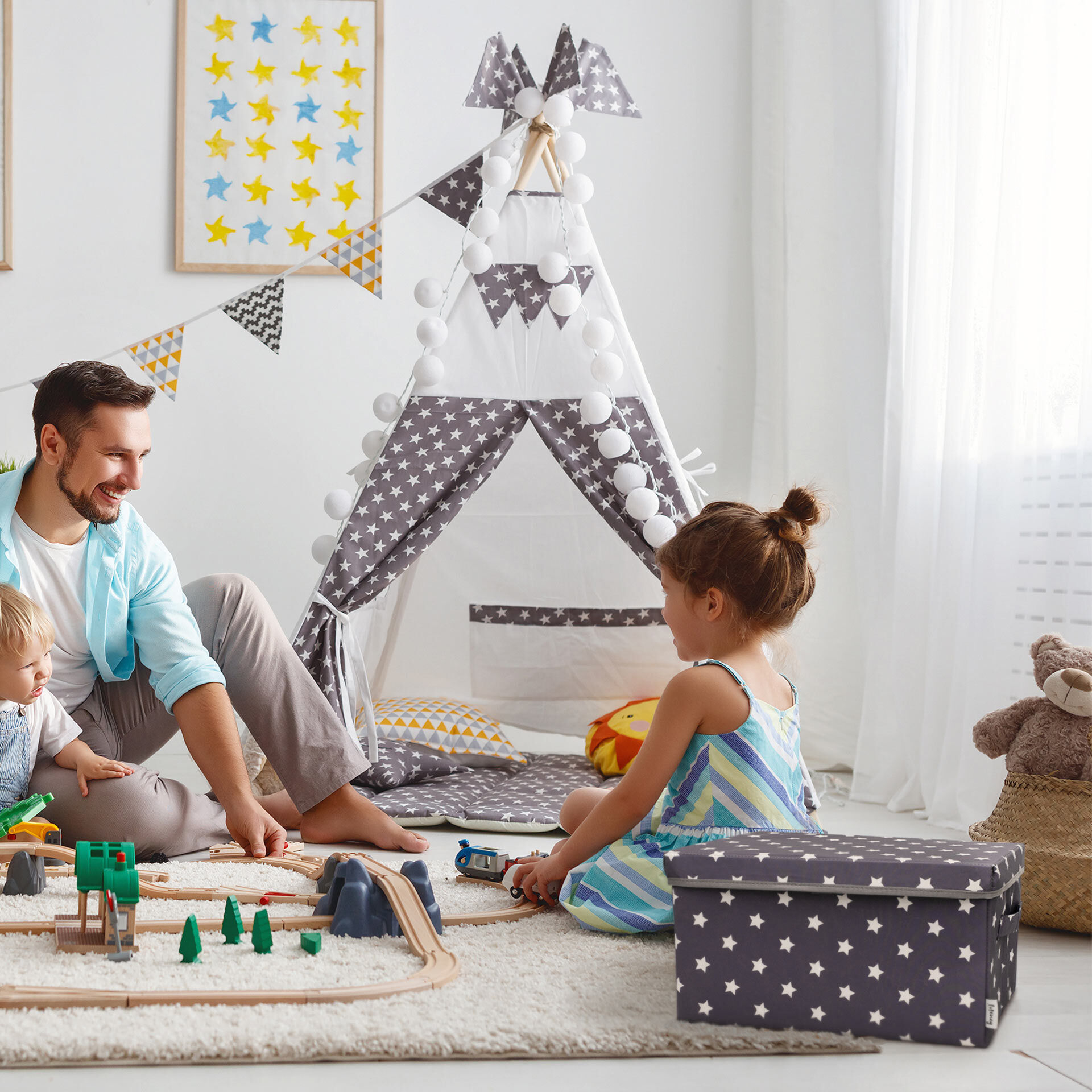 Aufbewahrungsbox 2er-Set, Sterne, anthrazit, 25x37x21cm