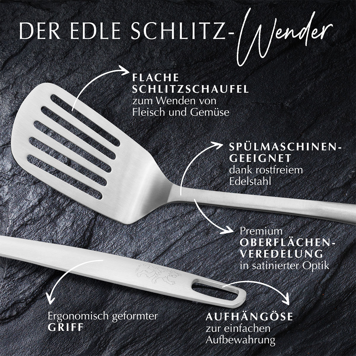 Pfannenwender mit Schlitzen Satin, 32cm, Edelstahl