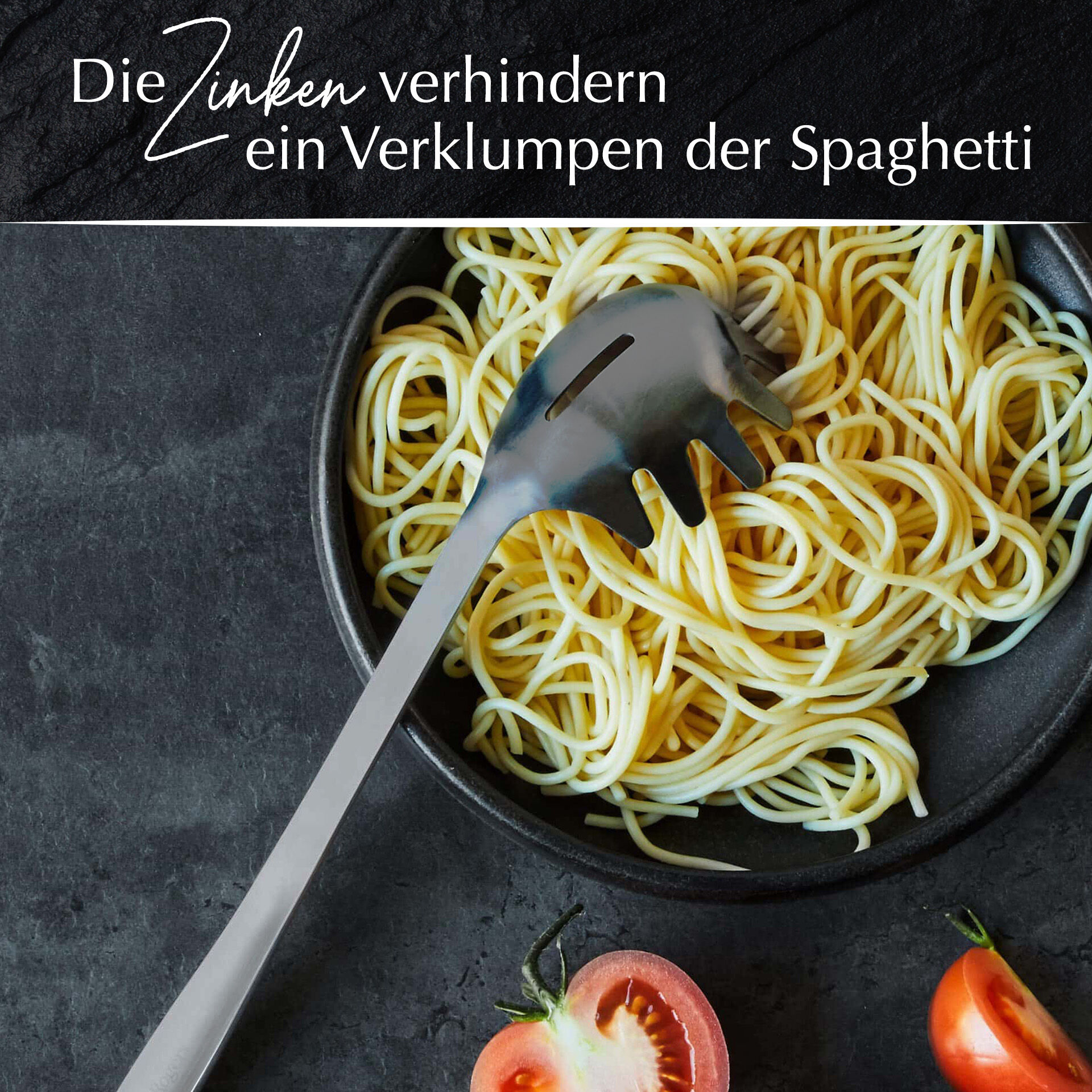 Spaghettilöffel Satin, schwarz, Edelstahl