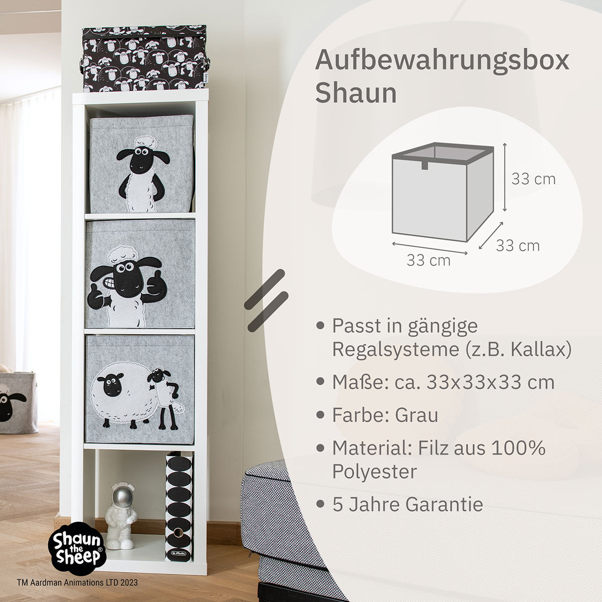 Aufbewahrungsbox Shaun mit Freund, Filz, 33x33x33cm