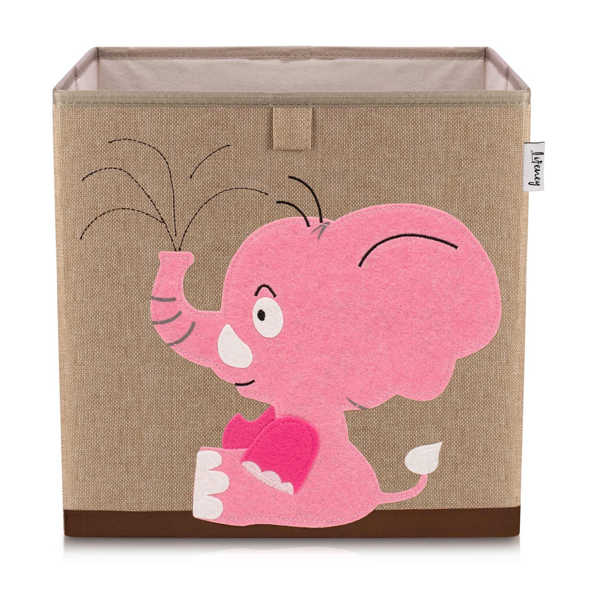 Aufbewahrungsbox 3er-Set Einhorn Elefant & Schweinchen, braun & beige, 33x33x33cm