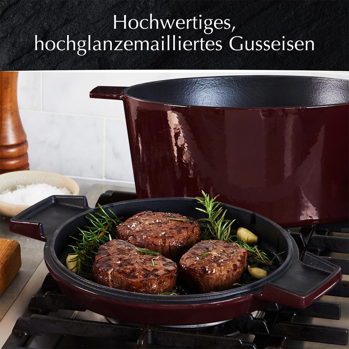 Cocotte mit Grilldeckel, 28cm, Gusseisen, bordeaux Cocotte mit Grilldeckel, 28cm, Gusseisen, bordeaux