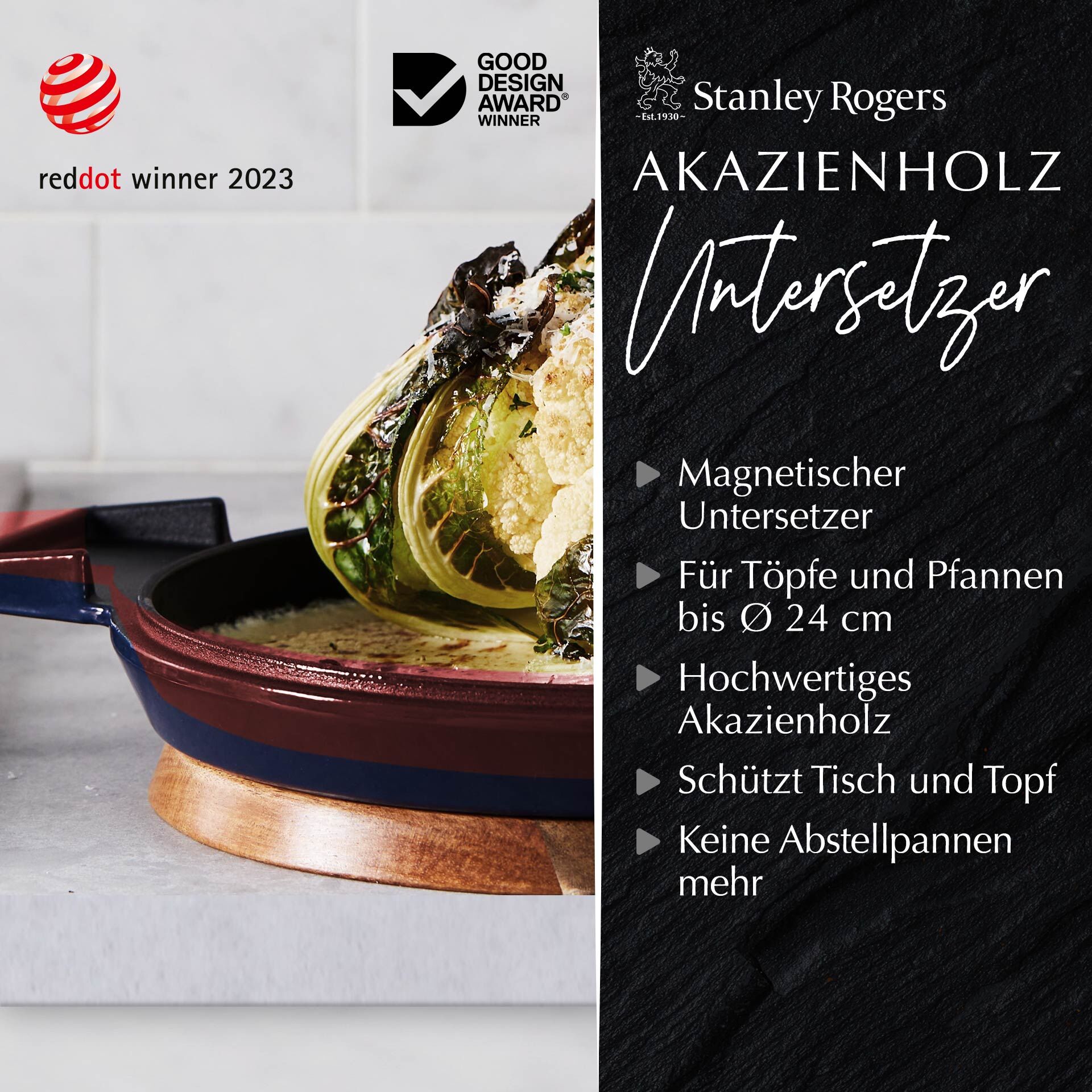 Untersetzer magnetisch, 24cm, Akazie Untersetzer magnetisch, 24cm, Akazie