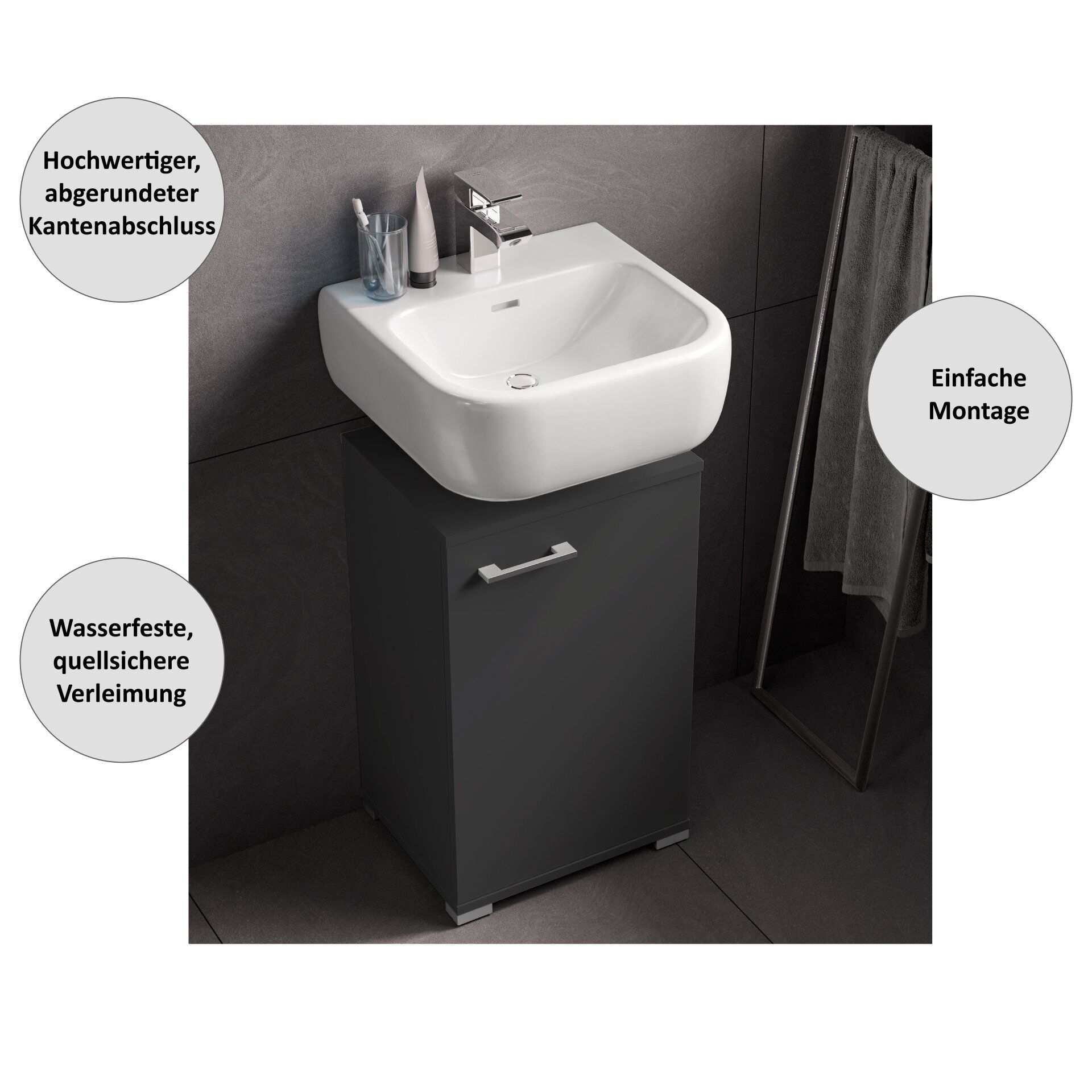 Waschbeckenunterschrank Easy, 40cm, Anthrazit, stehend