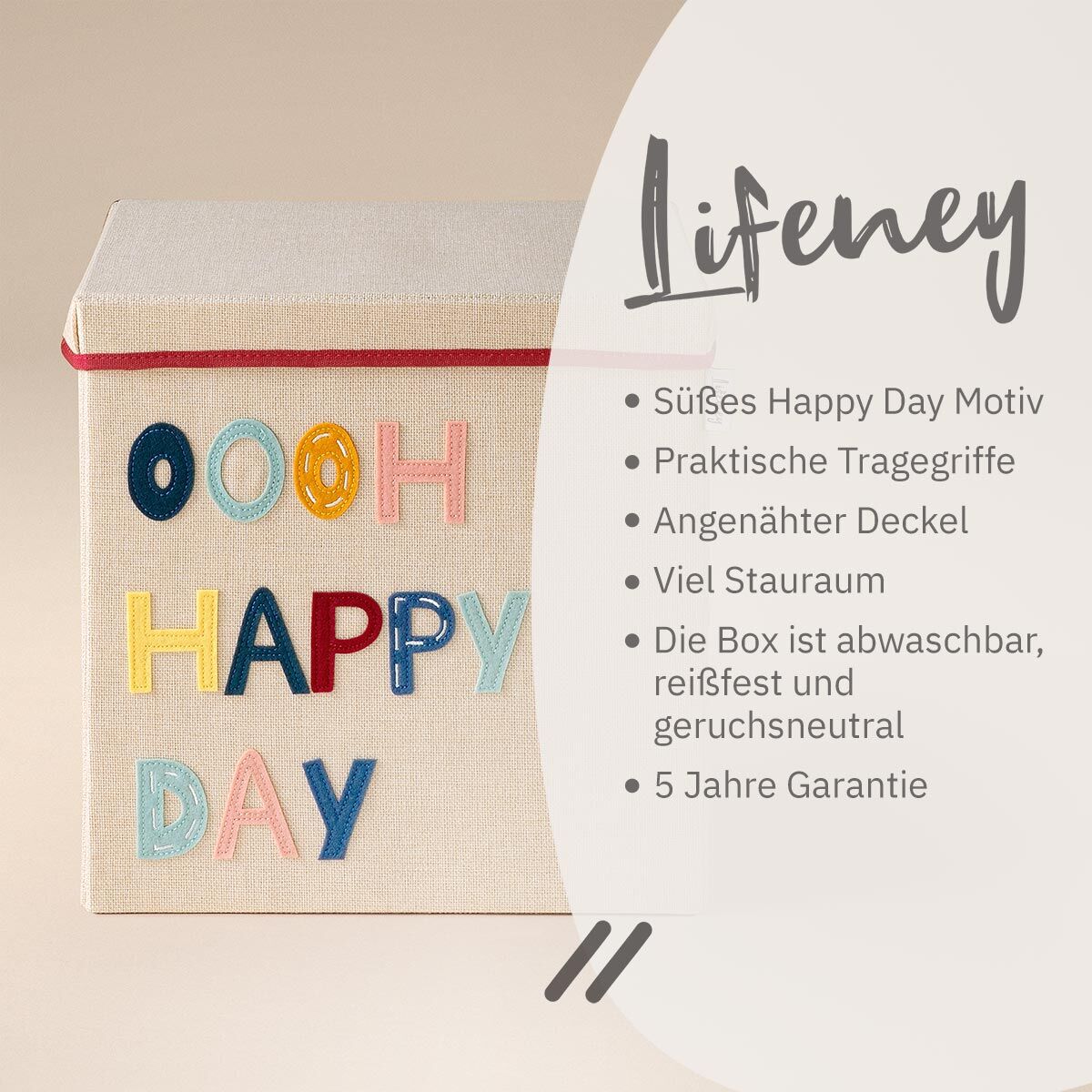 Aufbewahrungsbox mit Deckel Happy Day, 33x33x33cm