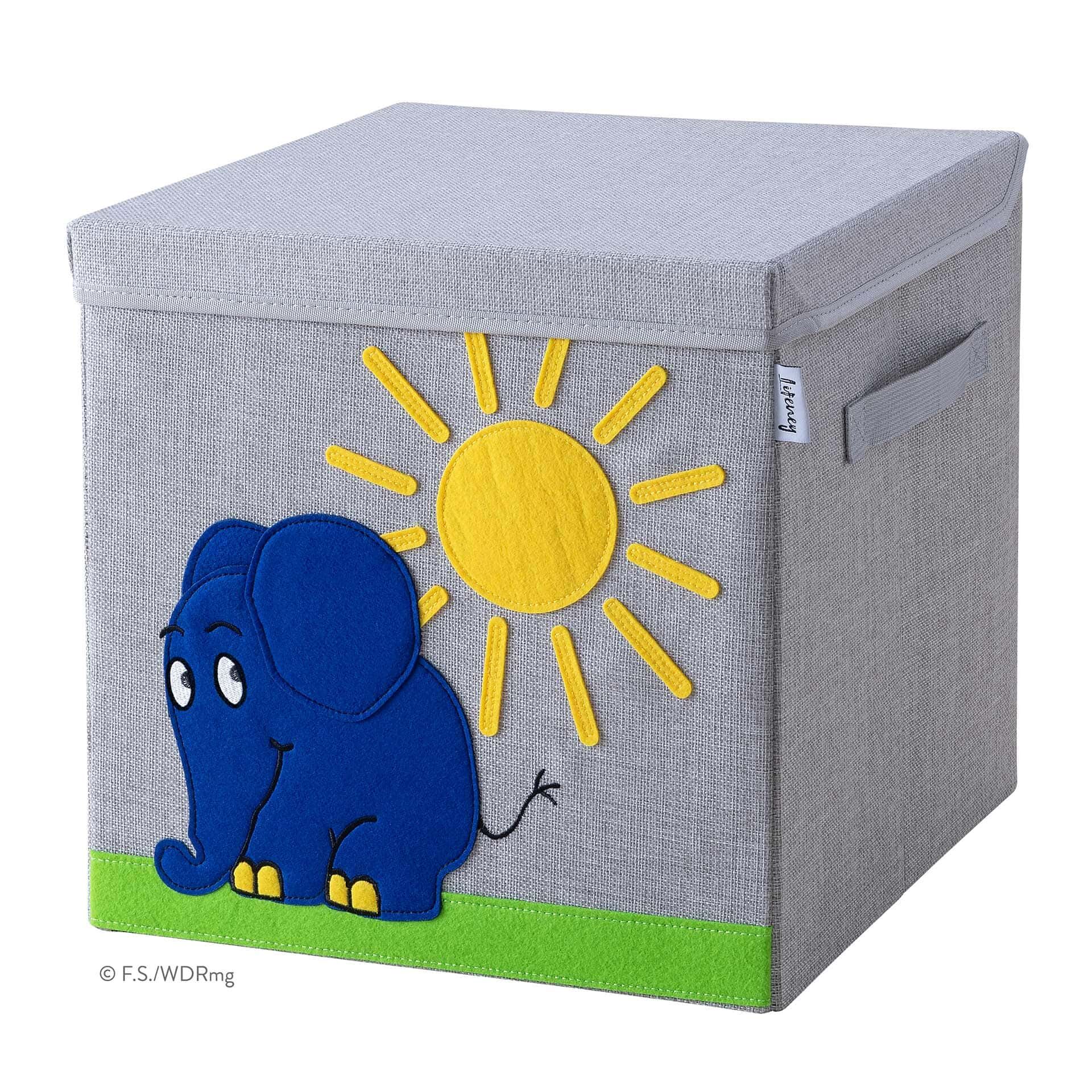 Aufbewahrungsbox mit Deckel DieMaus Elefant mit Sonne, 33x33x33cm