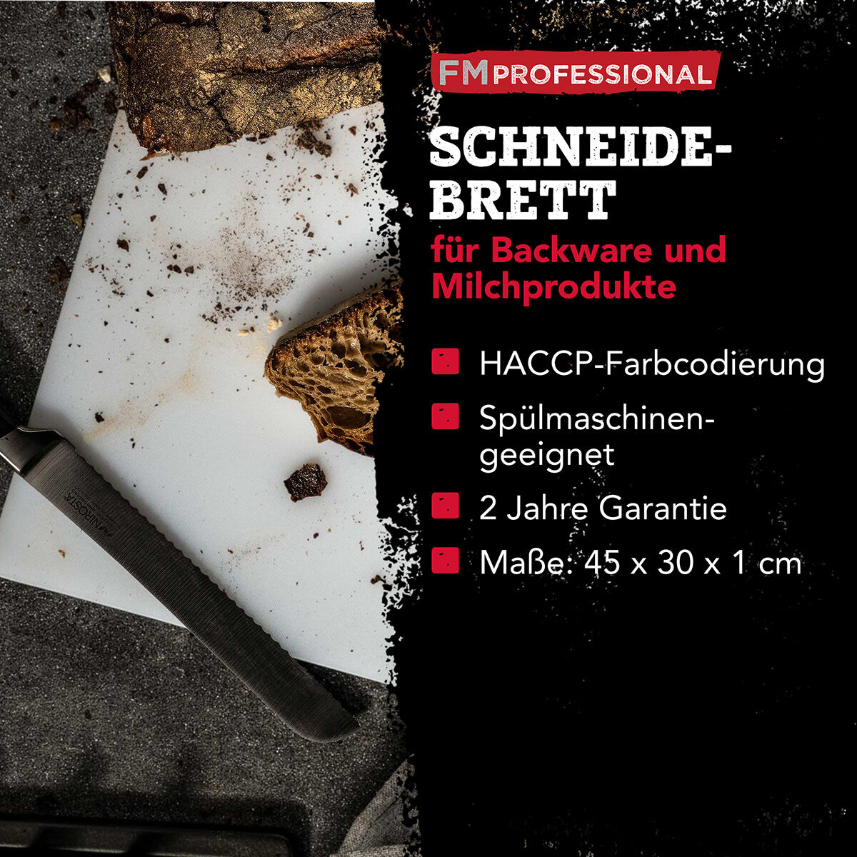 Schneidebrett HACCP für Backwaren, 45x30cm, weiß
