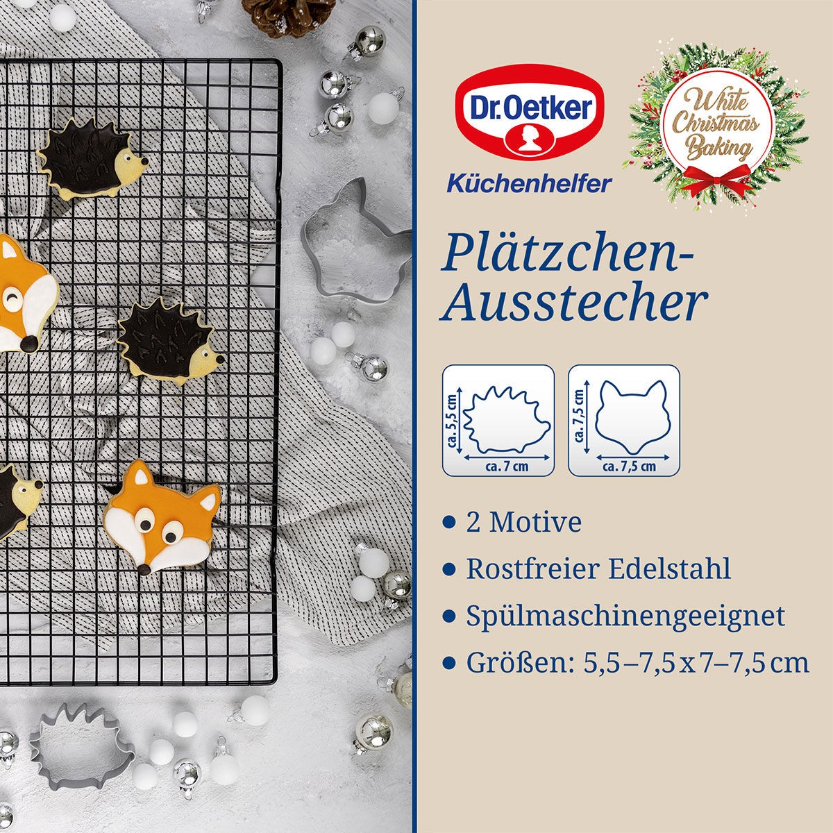 Ausstecher Igel und Fuchs White Christmas Baking, 2-teilig