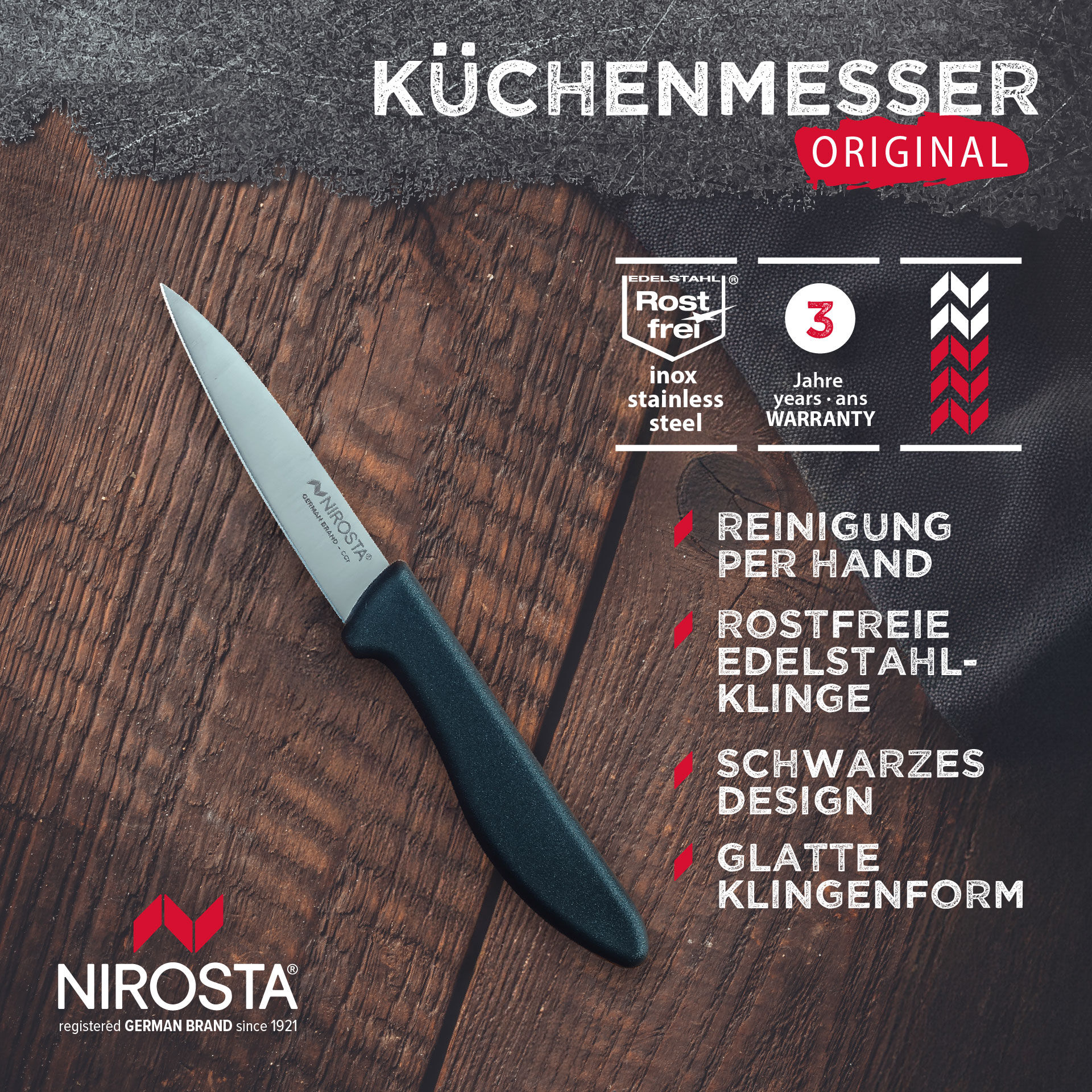 Küchenmesser Original, 8,5cm Edelstahl-Klinge, dunkelgrau