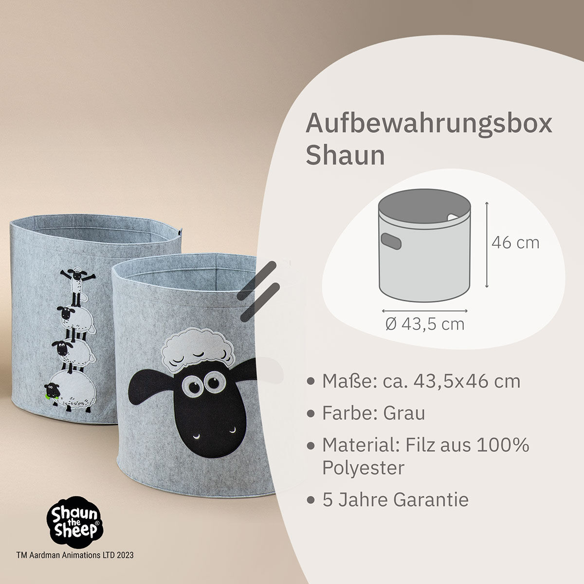 Aufbewahrungskorb Shaun , Filz, 43,5x46cm