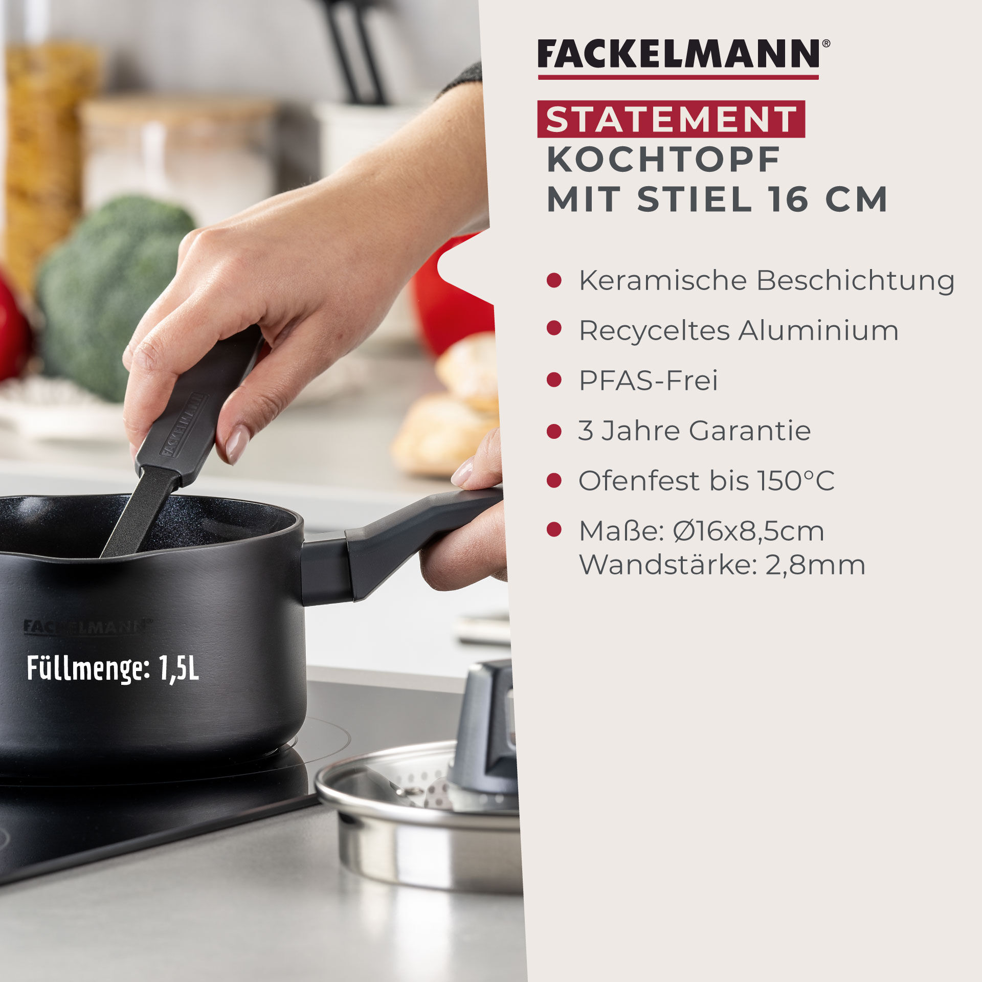 Kochtopf mit Stiel Statement, antihaft, Ø16cm
