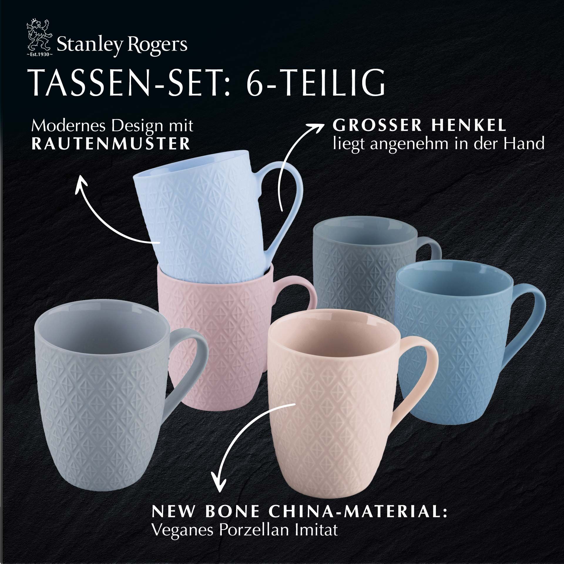 Tassen bunt, 340ml, 6er Set