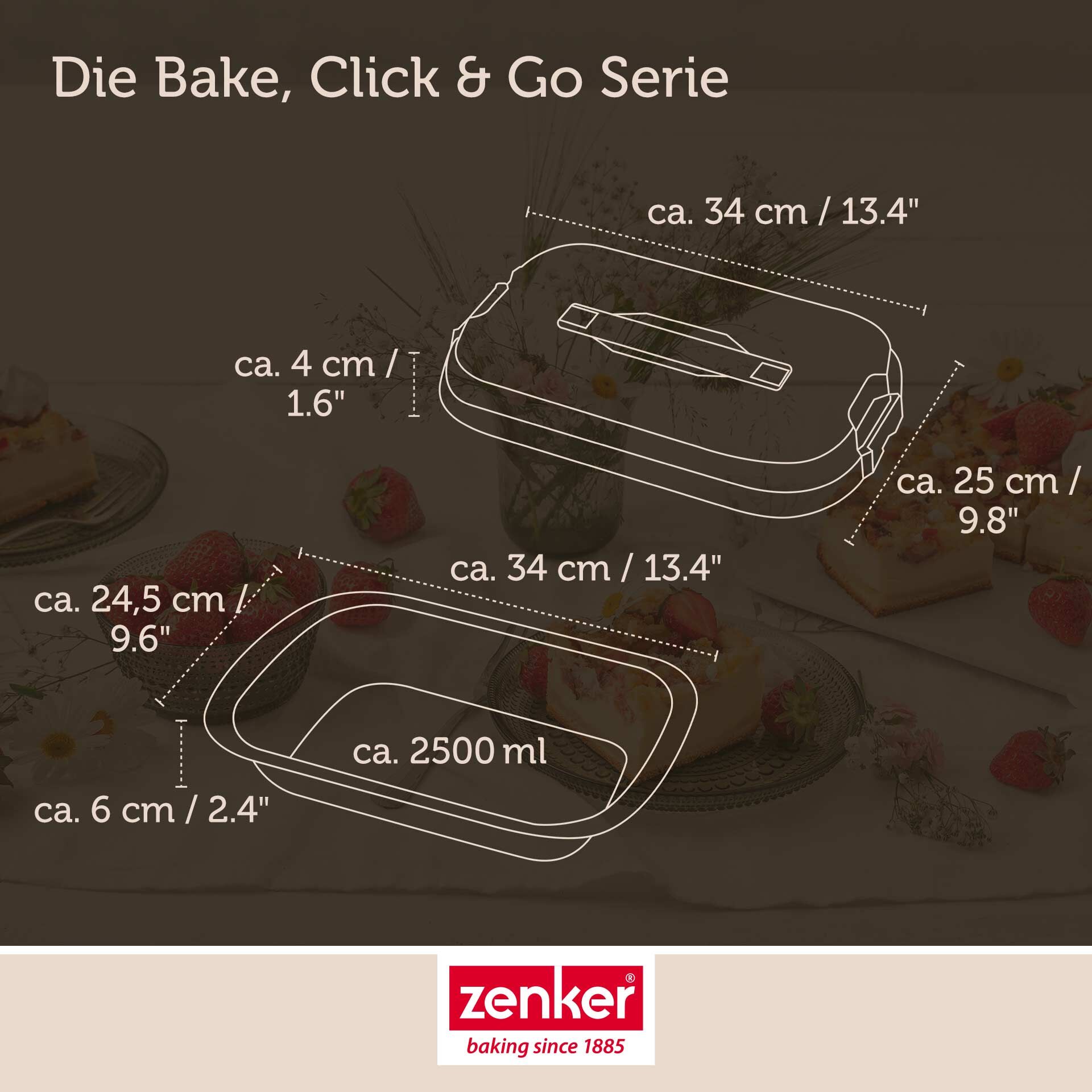 Dessert- & Auflaufform mit Transporthaube, 34x25x6cm