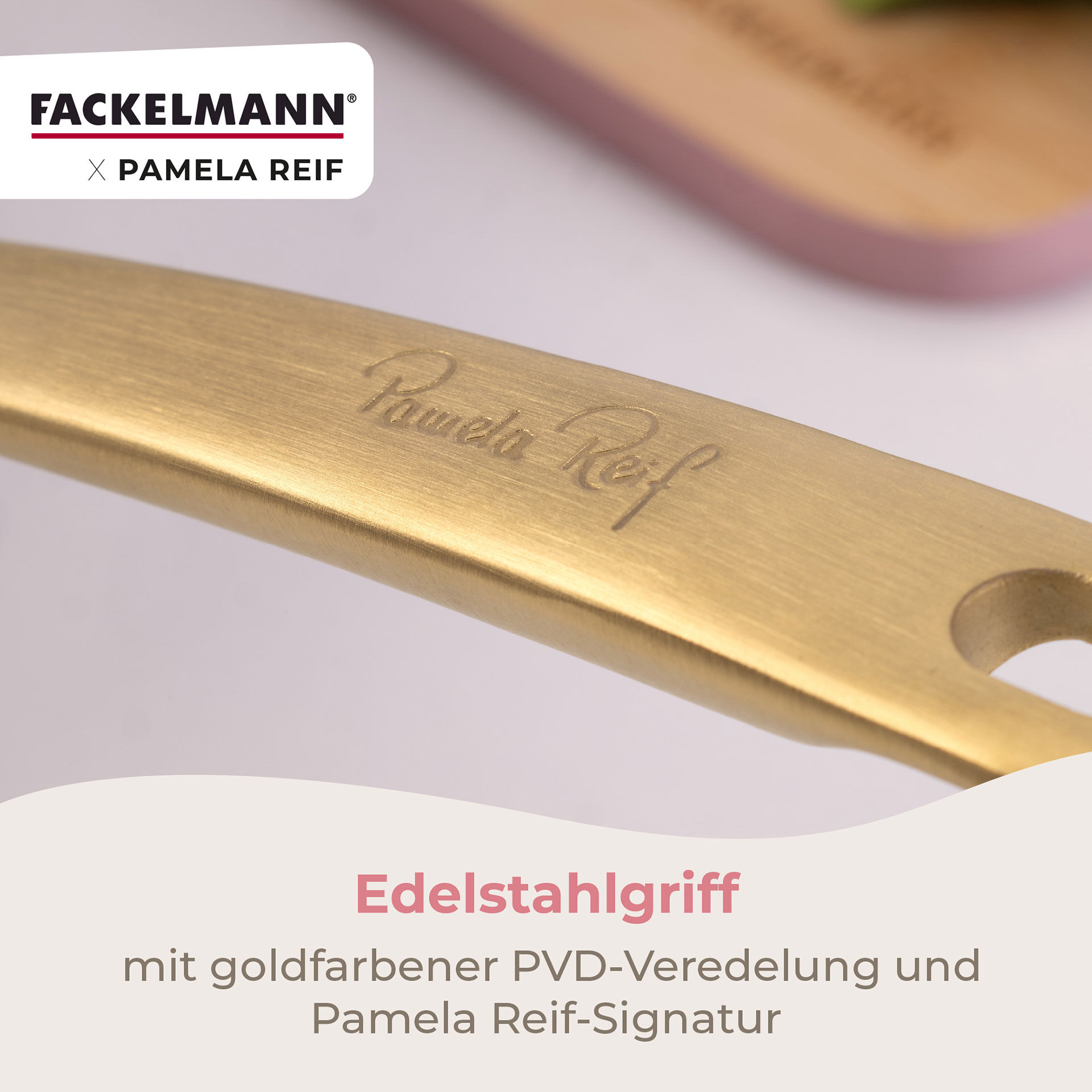 Pamela Reif Bratpfannen-Set Signature, Keramik, Gold-Griff, Ø20+24+28cm