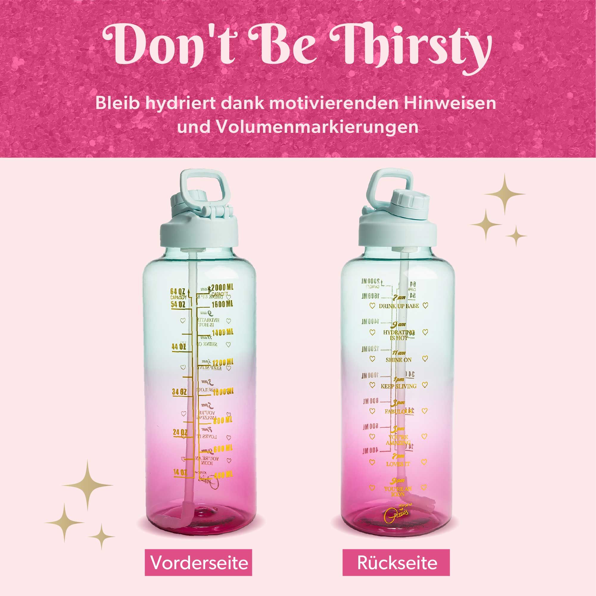 Motivations-Trinkflasche Pink/Blau, 2L