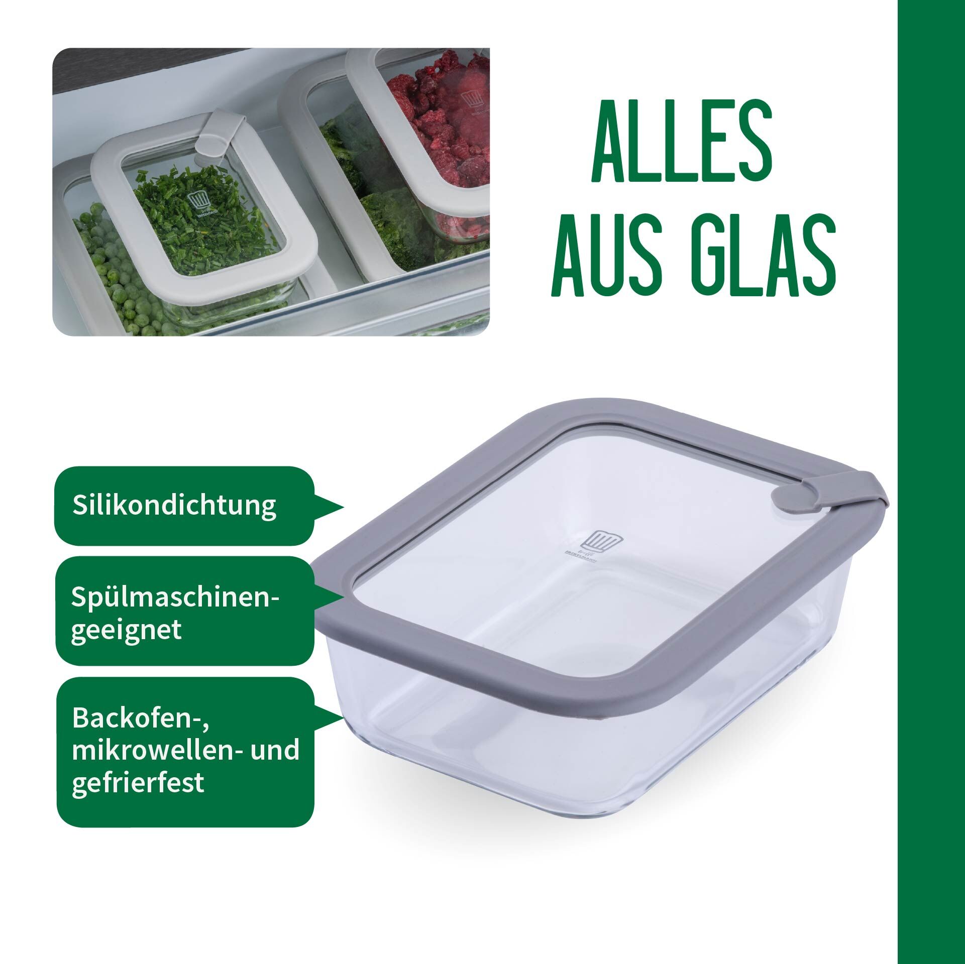 Vorratsdose Glas, eckig, 1050ml