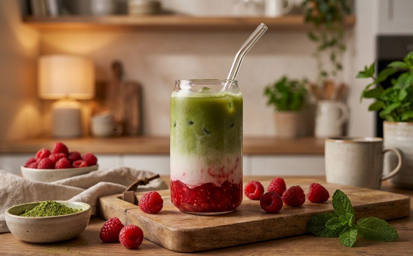 Himbeer Matcha Latte