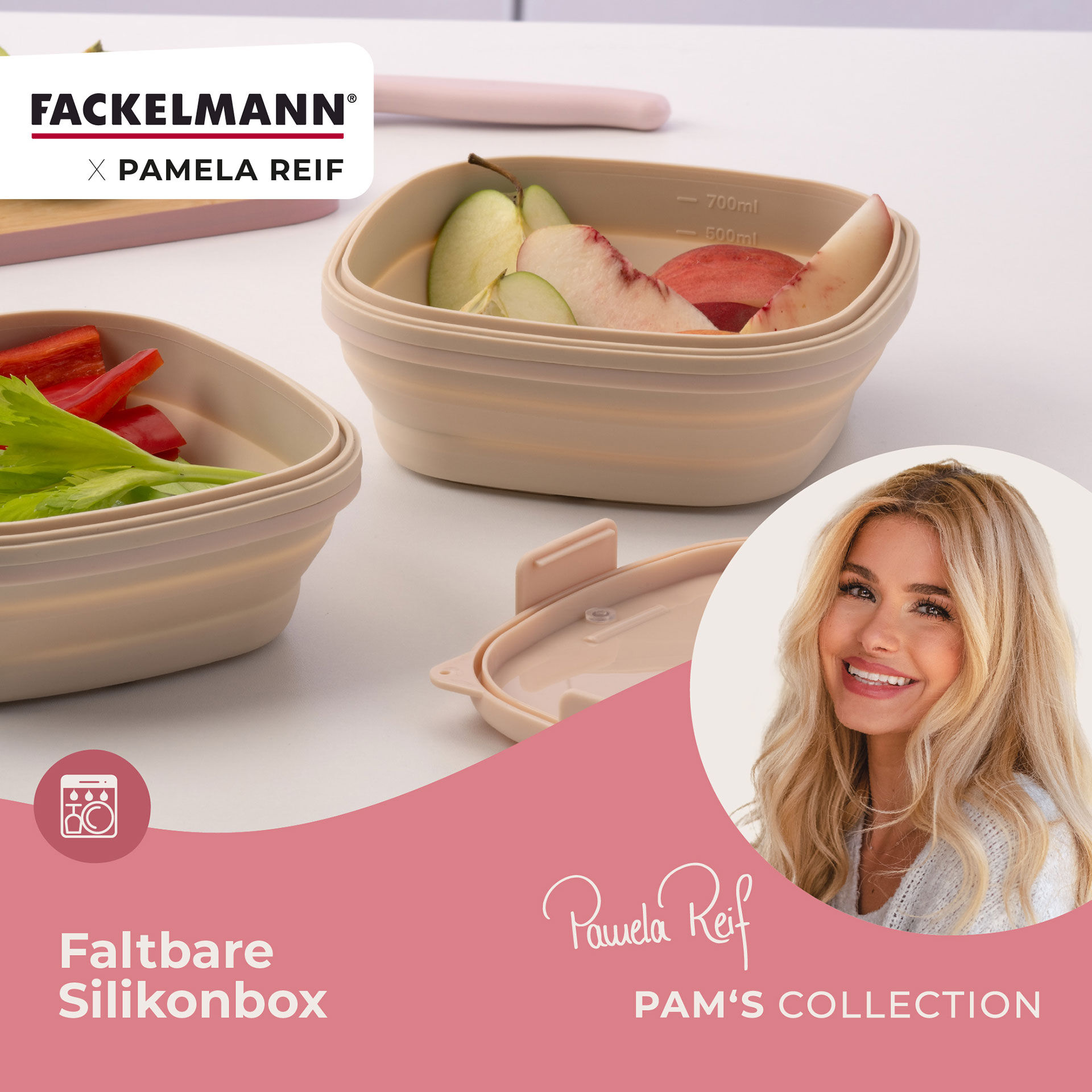Pamela Reif Snack Box faltbar, eckig, 17x17x7cm, beige