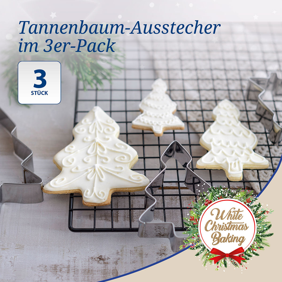 Ausstecher Tannenbaum White Christmas Baking, 3-teilig